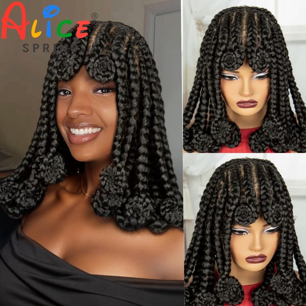 14Inch Synthetic Full Lace Bantu Braids Wig with Baby Hair Handmade Cornrow Braid for Black Women Natural Lace Front Braided Wig