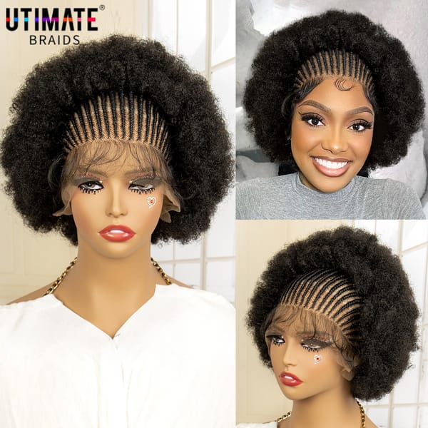 Synthetic Afro Kinky Curly Braided Wig for African Black Women 13x6 Lace Frontal Bouncy Cornrow Braiding Wig with Baby Hair