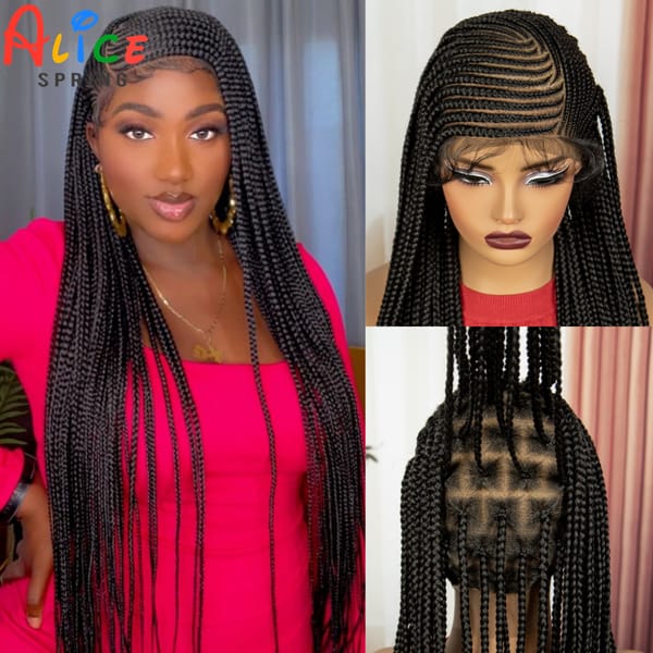 36Inch Full Lace Braided Wigs Synthetic Cornrow Braided Wigs Natural Knotless Braided Lace Wig with Baby Hair For Black Women