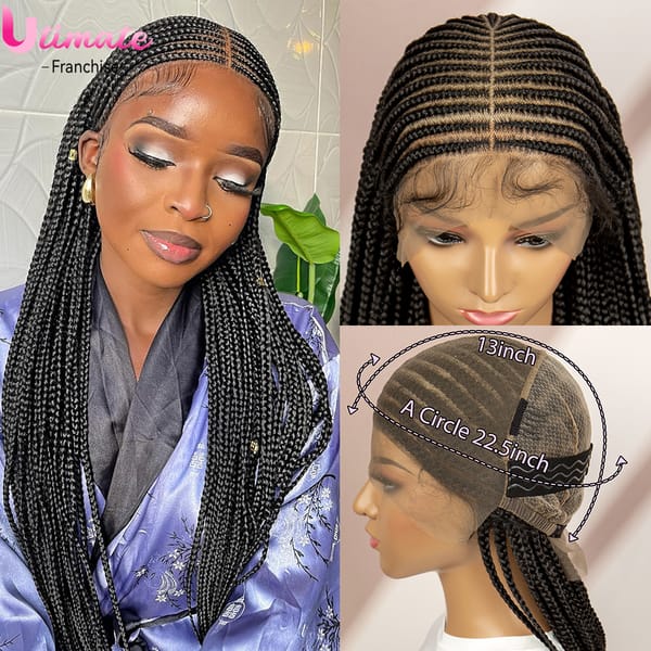 Synthetic Cornrow Braided  Wigs for Black Women Full Lace Braiding Hair Wigs with Baby Hair 36 Inches Lace Wigs