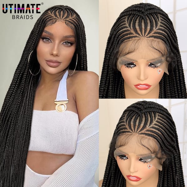 Synthetic Full Lace Cornrow Braided Wigs with Baby Hair for Black Women 36 Inches Knotless Box Braids Wig Twist Braiding Wig