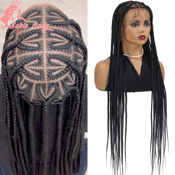 Synthetic Full Lace Braided Wig for Women 36 Inch Knotless Cornrow Heart Part Braids Wig Lace Frontal Braids Wig with Baby Hairs