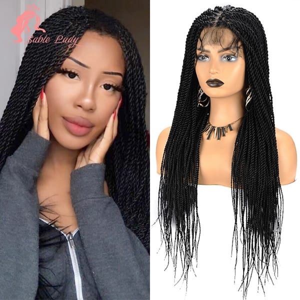 Sable Lady Synthetic 36" Braided Wigs Lace Front Full Lace Wig Twist Braids Hair Wig Knotless Box Braids Twisted Braid For Women