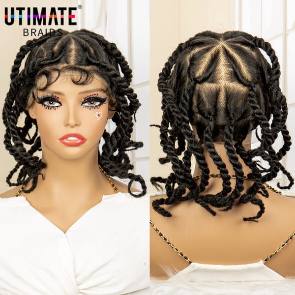 12 inches Synthetic Full Lace Handmade Twist Knotless Box Braids Wigs with Baby Hair Short Lovely Braided Wigs for Black Women