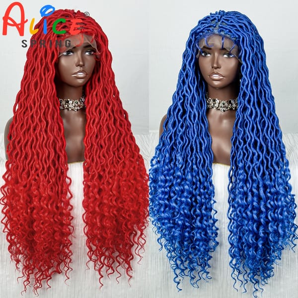 Colorful Synthetic Lace Front Braided Wigs with Baby Hair Dreadlocks Knotless Box Braigding Wigs with Water Wave Hair for Women