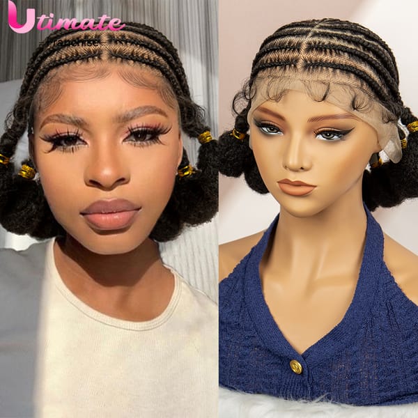 10 Inches Short Full Lace Short Braided Wigs Bantu Braided Wigs Lace Frontal Braids Wigs with Baby Hair Knotless Wigs HD Lace