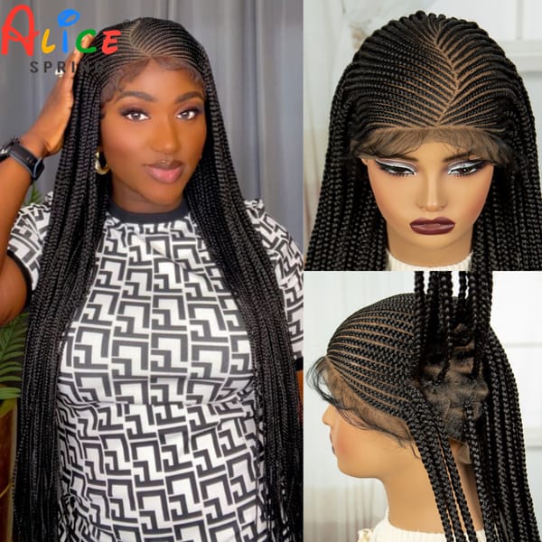Cornrow Braided Wigs 36Inch Natural Synthetic Knotless Braided Lace Wig Full Lace Braided Wigs with Baby Hair For Black Women