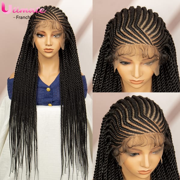 Full Lace Synthetic Cornrow Braided Wigs Braided Wigs with Baby Hair 36 Inches Braids Wigs for Black Women Knotless Braids Wig