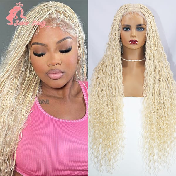 32" Braids Hair Wig Synthetic Braided Lace Wigs Bohemian Box Braid Wig Full Lace Wig Lace Front Hair Boho Goddess Sable Lady