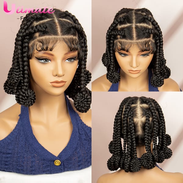 Bantu Braided Wigs for Black Women Short Natural Color Synthetic Braiding Hair Wigs with Baby Hair Full Lace Box Braids Wigs
