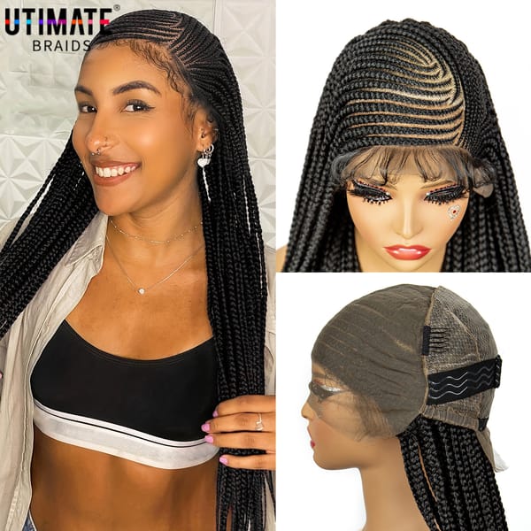 Full Lace Synthetic Cornrow Braided Wig for Black Women Twist Braids Wig with Baby Hair 34 Inch Lace Front Knotless Braiding Wig