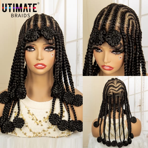 18 Inches Cornrow Braiding Wig Synthetic Transparent HD Full Lace African Bantu Braided Wigs with Baby Hair for Black Women