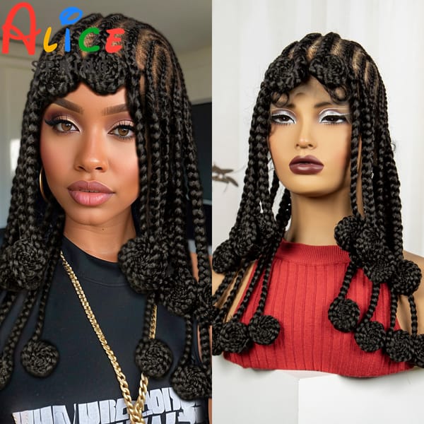Natural 18 Inch Synthetic Braideds Wigs Full Lace Cornrow Braided Wigs Straight Bantu Braided Lace Wigs for Women with Baby Hair