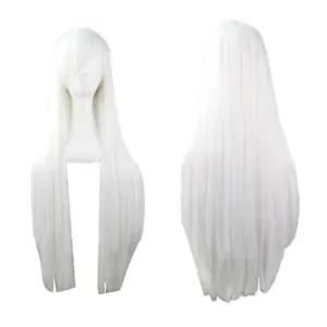 White Long Straight Sleek Hair Wigs 80cm Women Side Bangs Full Hair Wigs Cosplay