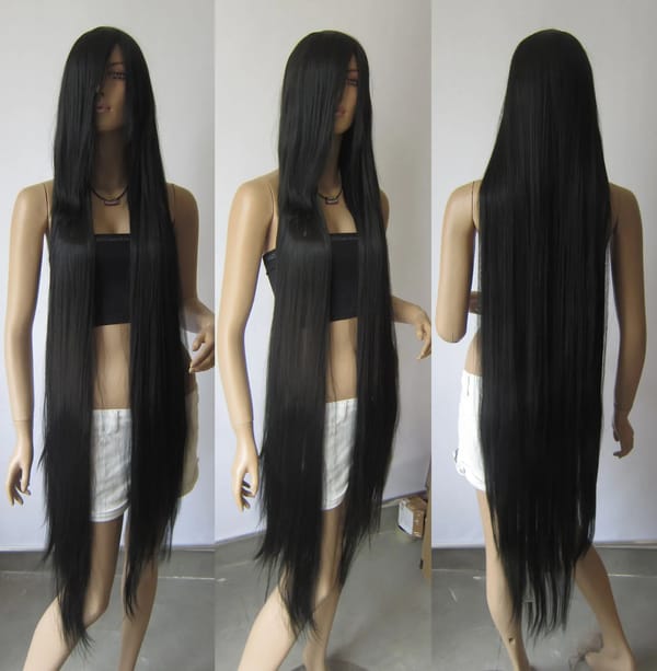 free shipping 130cm 51'' Long Black Heat-resistant fiber Straight Cosplay Hair Wig