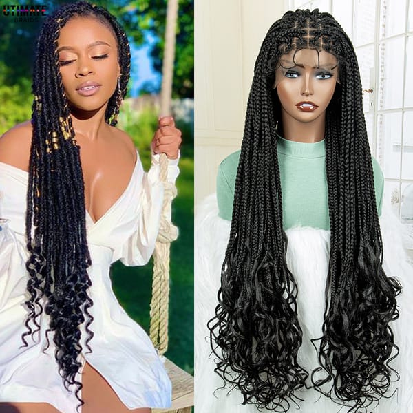 Baby Hair Synthetic Lace Front Wig Braided Wigs Long Curly Wave Hair 36 Inches Box Braided Frontal Brazilian for Black Women