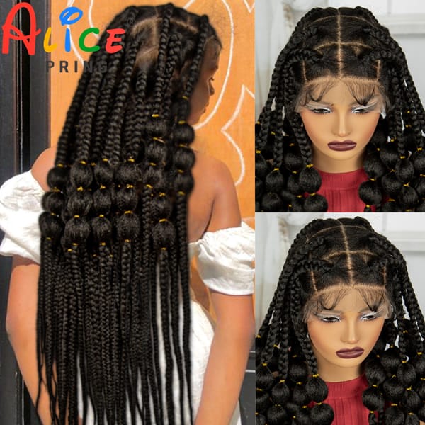 40 Inches Synthetic Full Lace Braided Wigs Natural Knotless Box Handmade Bantu Braids Lace Frontal Wig with Baby Hair for Women