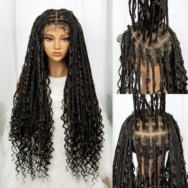 Kima Braided Wigs Synthetic Full Lace Bohemian Box Braids Wig Knotless Boho Braiding Wigs with Baby Hair for Black Women