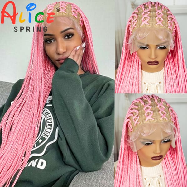 36 Inch Synthetic Full Lace Cornrow Braided Wigs Colored Braiding Hair Wig for Women Pink Knotless Braids Wig with Baby Hair