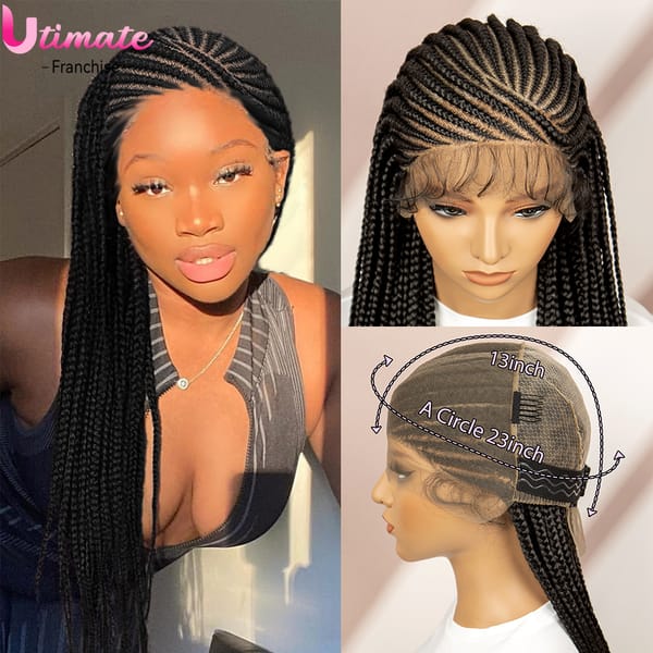 Cornrow Box Braided Wigs 36 Inches Full Lace Braided Wig with Baby Hair for Black Women Knotless Wigs Comfortable Fit