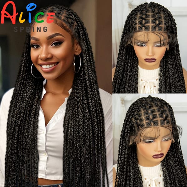 36Inch Cornrow Braided Wigs Synthetic Full Lace Knotless Box Braids Wig with Baby Hair Lace Frontal Braided Lace Wig for Women