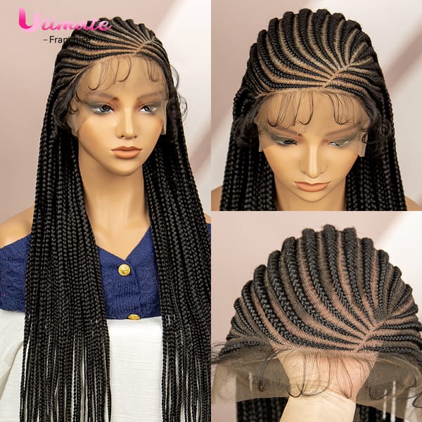 36-Inch Synthetic Cornrow Braided Wigs Natural Look Full Lace Synthetic Braided Wigs for Black Women with Baby Hair