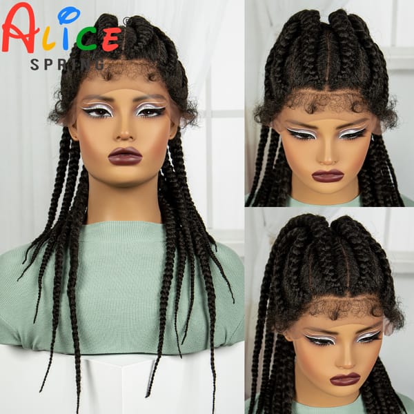 24 Inch Natural Synthetic High Ponytail Braided Wigs Cornrow Braids Wig With Baby Hair For Black Women Lace Ftont Braiding Hair