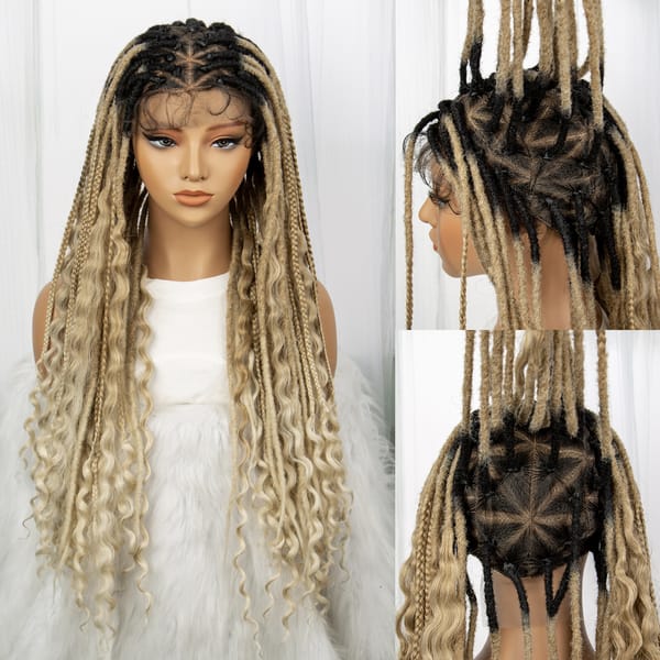 Crochet Braided Wigs Full Lace Braids Wigs Blonde Box Braided Wigs with Baby Hair for Black Women Dark Root Lace Wigs Loc Braids