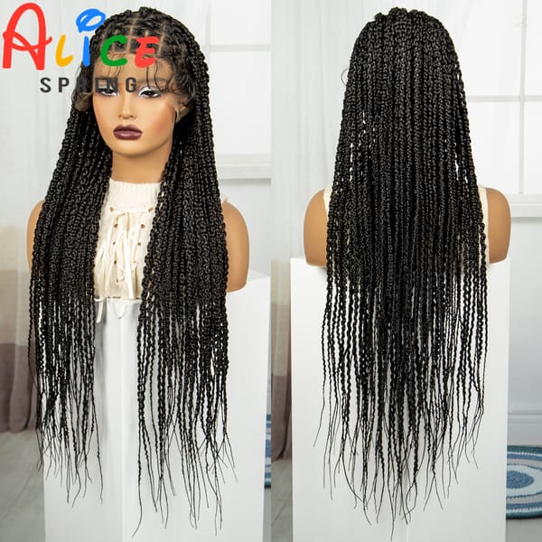 36Inch Cornrow Braided Wigs Synthetic Transparent Full Lace Knotless Box Braids Wig Lace Front Brading Hair Wig for Black Women