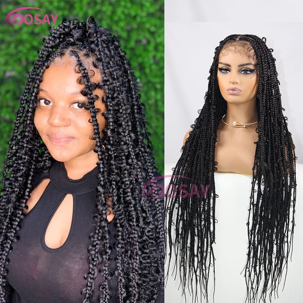 36" Jungle Braided Wig Synthetic Butterfly Braids Full Lace Wigs Goddess Locs Braids Wig Pre-Plucked Baby Hair Box Braids Wig