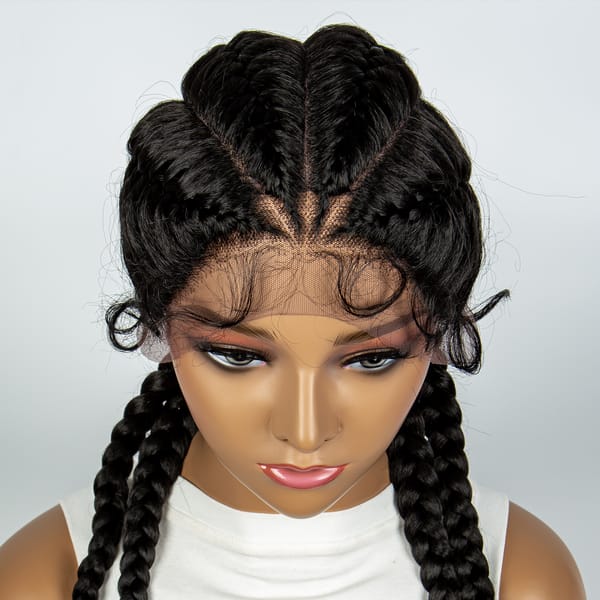 Synthetic Cornrow Braiding Wigs for Women with Baby Hair Natural Color Handmade Braided Braids Wig Lace Front Double Dutch Braid
