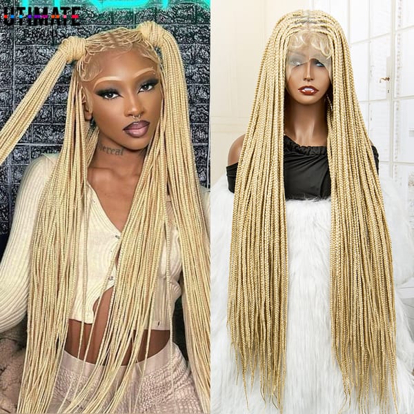 613 Color Full Lace Synthetic Braided Wigs 36 Inches Transparent HD Lace Knotless Box Braided Wig with Baby Hair for Black Women