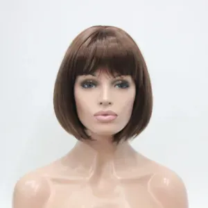 auburn short straight bangs synthetic hair women's BOB full wig center skin top