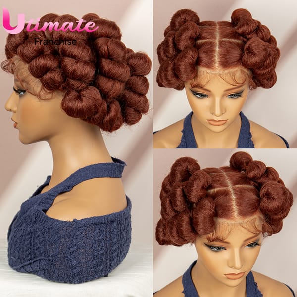 Afro Braided Wigs Bantu Braids Wigs with Baby Hair Full Lace Syntehtic Braiding Hair Wigs for Black Women Ginger 350 Hair Wigs