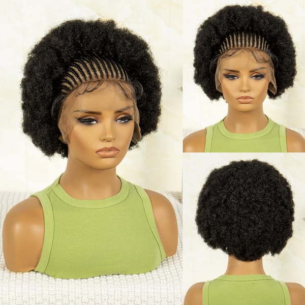 8 Inches Synthetic Short Kinky Curly Braided Wigs for Afro Women Short Cornrow Braided Wigs with Baby Hair African Braids Wigs