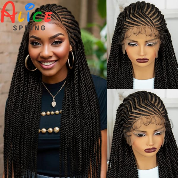 36 Inch Synthetic Cornrow Braids Wigs Transparent Full Lace Braided Wigs Natural Lace Front Wigs for Black Women with Baby Hair