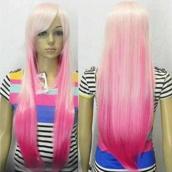 free shipping Women Fashion Pink Mixed Long Cosplay Straight Hair Full Wig