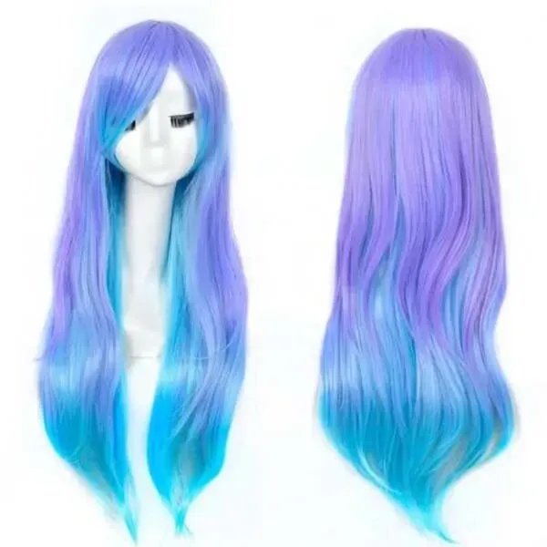 Long Blue Purple Ombre Curly Synthetic Hair Cosplay Wigs Halloween Party