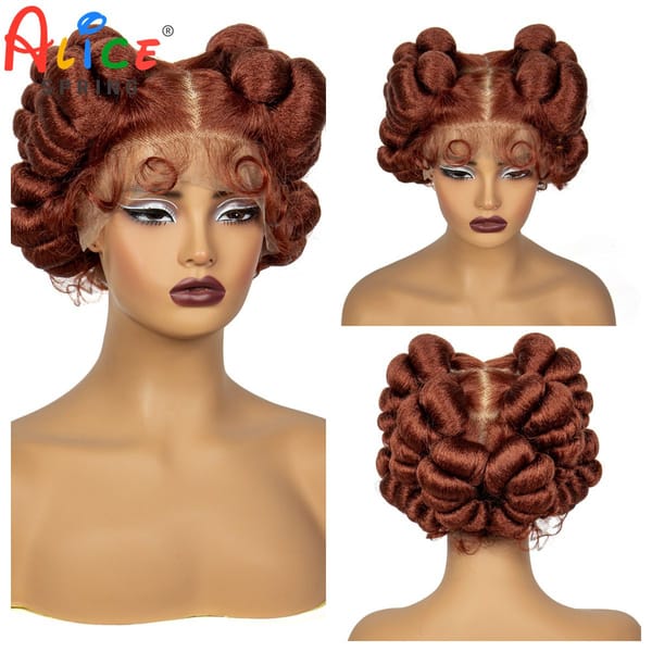 350# Ginger Orange Handmade Bantu Braided Wigs with Baby Hair  Synthetic Full Lace Knotless Braided Lace Wigs For Black Women