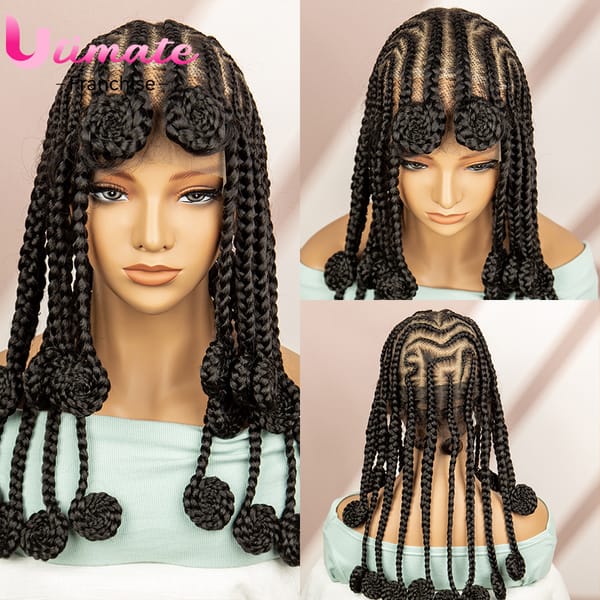 18 Inches Bantu Cornrow Box Braided Wigs for Black Women Full Lace Box Braids Synthetic Braiding Hair Wigs