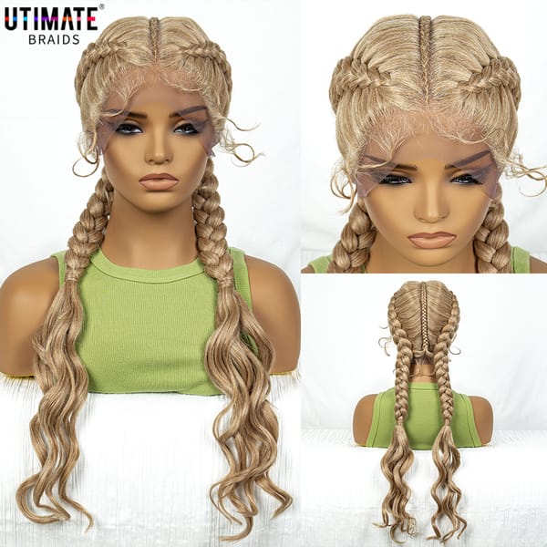 Synthetic Cornrow Braided Wigs with Curly Wave for Women Lace Frontal Afro Hair Braids Wig with Baby Hair for Girls 30 Inches