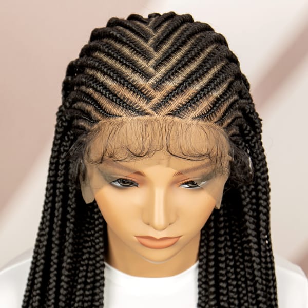 Full Lace Synthetic Braided Wigs Lace Frontal Box Braids Wigs with Baby Hair 36 Inches for Black Women Daily Use Natural Look