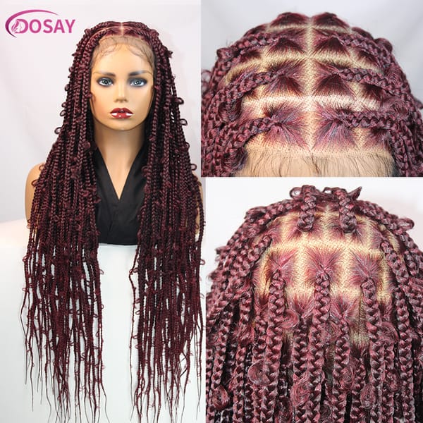 36" Butterfly Synthetic Wig Burgundy Colored Braided Full Lace Wigs Jungle Braiding Hair 613 Blonde Goddess Locs Box Braids Wig