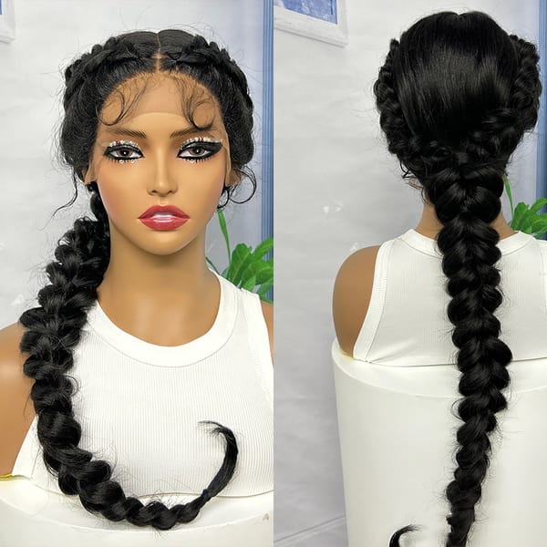 Ponytail Braided Wigs Synthetic Lace Front Cornrow Braided Wigs for Black Women with Baby Hair Natural Color Knotless Wigs