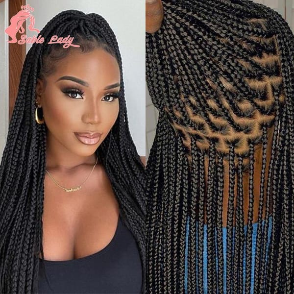 Synthetic Braided Wigs For Black Women Full Lace Braids Wig Long Box Braided Wigs Fake Scalp Braiding Hair Cosplay Machine Wig