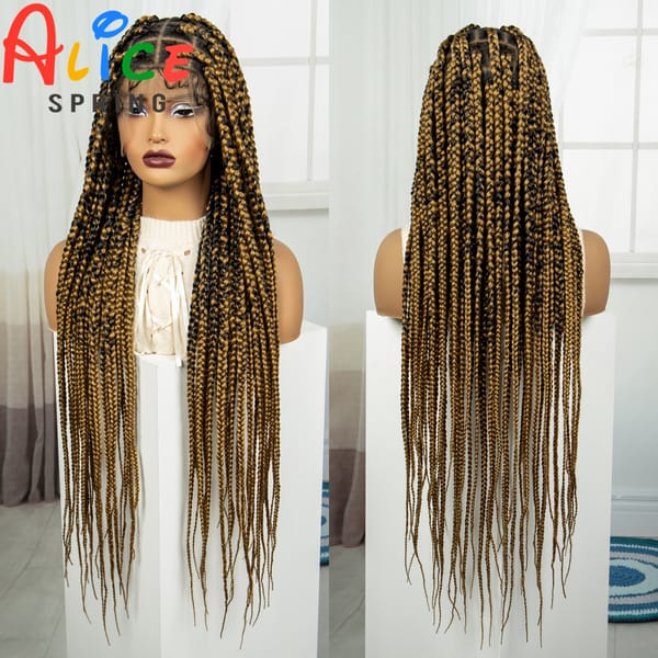 36 Inch Synthetic Braided Wigs Ombre Lace Front Wigs with Baby Hair Full Lace Straight Knotless Box Braid Wigs for Black Women