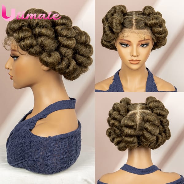 Bantu Braided Wigs for Black Women Full Lace Synthetic Braided Wigs with Baby Hair Short Knotless Synthetic Wigs Brown Hair