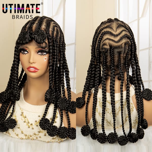 Synthetic Transparent HD Full Lace African Bantu Braided Wigs with Baby Hair for Black Women 18 Inches Cornrow Braiding Wig