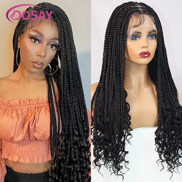 Braided Wigs Braids Hair Wig Synthetic Box Braid Wig With Curly Ends Braiding Hair With Curls For Black Women Curl Braids  Dosay