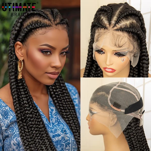 38 Inches Synthetic Full Lace Cornrow Braided Wigs for Black Women Lace Frontak Knotless Box Braiding Wig with Baby Hair